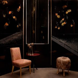 A dark asian-inspired room with Japanese Lacquer
