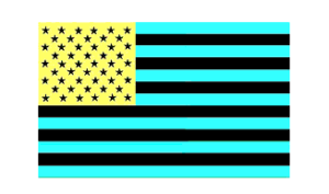 An after-image image of the american flag, showing the opposite colors on the color wheel from the normal flag.