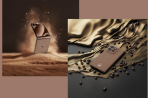 Two mocha mouse cellphones showcase the 2025 Pantone Color of the Year