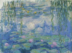 Monet's Waterlilies, showing his interesting use of color at different times of day 
