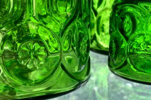 A closeup of bright green glass wear.